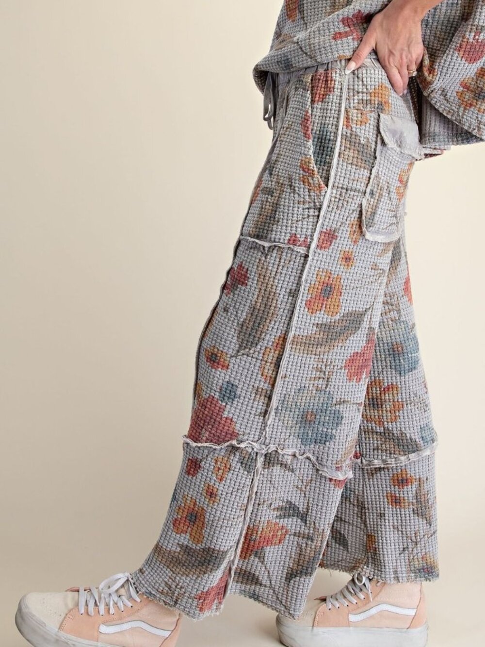 EASEL SIGNATURE WASHED WAFFLE KNIT PANTS 60%COTTON 40%POLYESTER